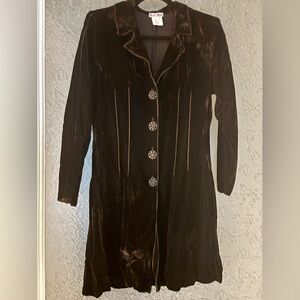 Chocolate brown Velvet Coat with matte Silver Buttons